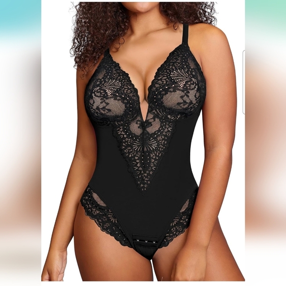 NWT Popilush Black Lace Corset Bodysuit Size XXL - Picture 1 of 11